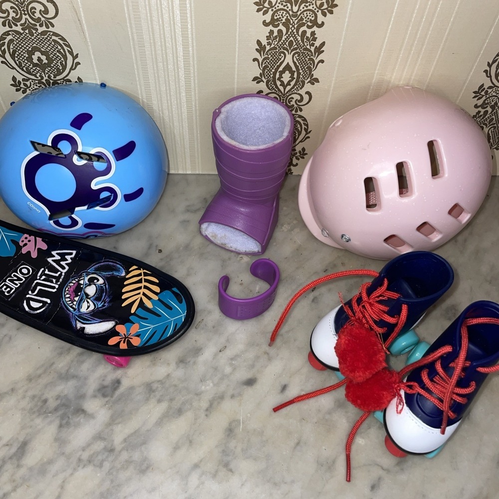 18" Doll Accessory Lot | Skateboard Rollerskates Cast Helmet Bandaid